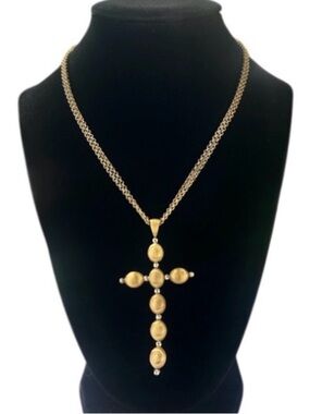 Bronze Milor Italy Gold Double Stranded Satin Cross Pendant Necklace